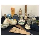 Hofbauer glass basket, lidded ceramic dish,