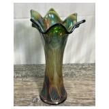 Fenton diamond and ribbed iridescent green glass