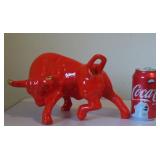 Mid Century Red Pottery Bull  10 1/2" long No