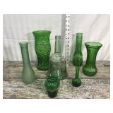 Green glass vase lot *some Hoosier