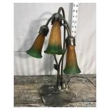 Vintage Green lily Lamp Green yellow amber Glass