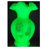 FENTON Vaseline Custard Satin Glass Hand Painted