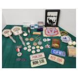 Lot of mini license plates tokens brush and