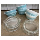6 lidded Pyrex Amish butterprint lidded dishes