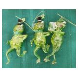 3 Glass Frog Ornaments Hand Made