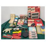 Box of small chachkie items celluloid elephant