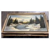 54ï¿½x30 1/2ï¿½ Cabin In Winter Oil On Canvas,