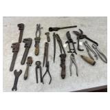 Vintage, clippers, pipe, wrenches, pliers, etc.