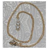 Signed 14K Gold necklace W/graduating 3 Stone