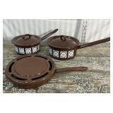 2 Polish Made Enamel Pans With Lids And Heat