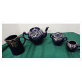 Silver overlay teapot creamer and sugar etc