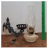 Socony finger grip oil lamp w/wall bracket