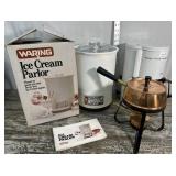 Vintage Waring Ice Cream Parlor, fondue pot, and