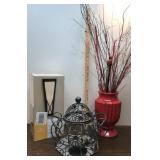 Large red vase, mirror, wall sconce light(appears