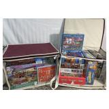 Fabric tote bag of puzzles *some missing pieces