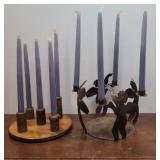 2 Folk Art Candle Holders With 9 New Tapers