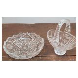 Heavy Cut glass bowl and glass basket