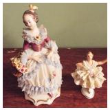 Dresden Lace porcelain figures. 6" tall (missing
