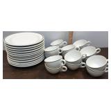 Syracuse China- 12 plates and 16 cups, white with