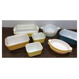 Pyrex assortment- Amish Butter print, orange,