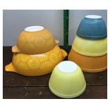 Old Pyrex Bowls - Sunflower, orange, yellow, blue