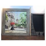 Wall Art, 2pc Paris themed, Framed chalkboard &