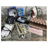 Box of small appliances - iron, electric carving