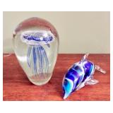 Large heavy jellyfish paperweight and dolphin