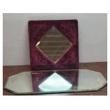 Victorian velvet covered mirror & etched mirror