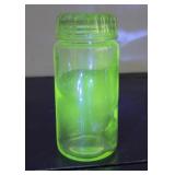 Vintage glow glass canning jar - Even the lid is