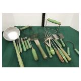 Early Kitchen Utensils Green Handles-Mellon