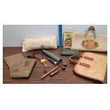 Box mostly vintage gun related - pistol bags,