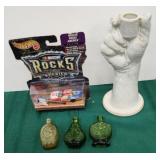 Wheaton type bottles hand candle stick etc