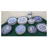 Lot of blue willow wedgewood, Johnson bros, etc