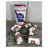 Pabst Blue Ribbon tin waste can and Schultz