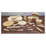 Mostly Celluloid dresser set incl clock, etc