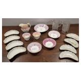 1800 Pink lusterware, patterned glass creamer and