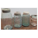 4 blue canning jars - the gem, Lockport, ball
