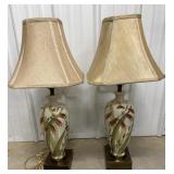 Pair hand painted table lamps