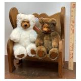 Wooden doll bench and 2 Robert Raikes original