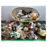 Beanie Babies large lot in a wicker basket