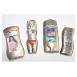 Vintage silvertone lighters. Risque, USA Flag and