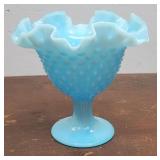 Fenton hobnail compote -turquoise blue