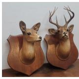 Dated 1945 chalkware doe / buck mounts - The buck