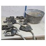Gas pump nozzles, galvanized wash tub
