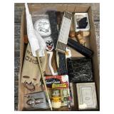 Menagerie box lot - arrow heads, patches, playing