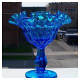 Vintage Fenton Colonial Blue Thumbprint Ruffled