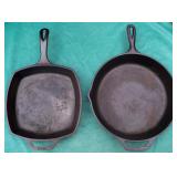 2 LODGE Cast Iron Skillets 10" Square & 12" Round