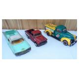 Small model trucks. Vintage, some wear and dirt.