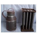 Antique Farm Tin Milk Can Jug w/ Lid 10 3/4" tall